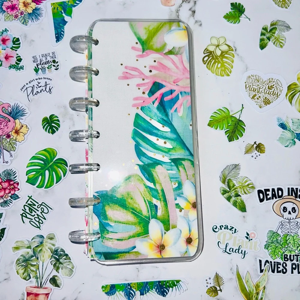 Skinny mini planner tropical plants and flowers weekly layout plants stickers